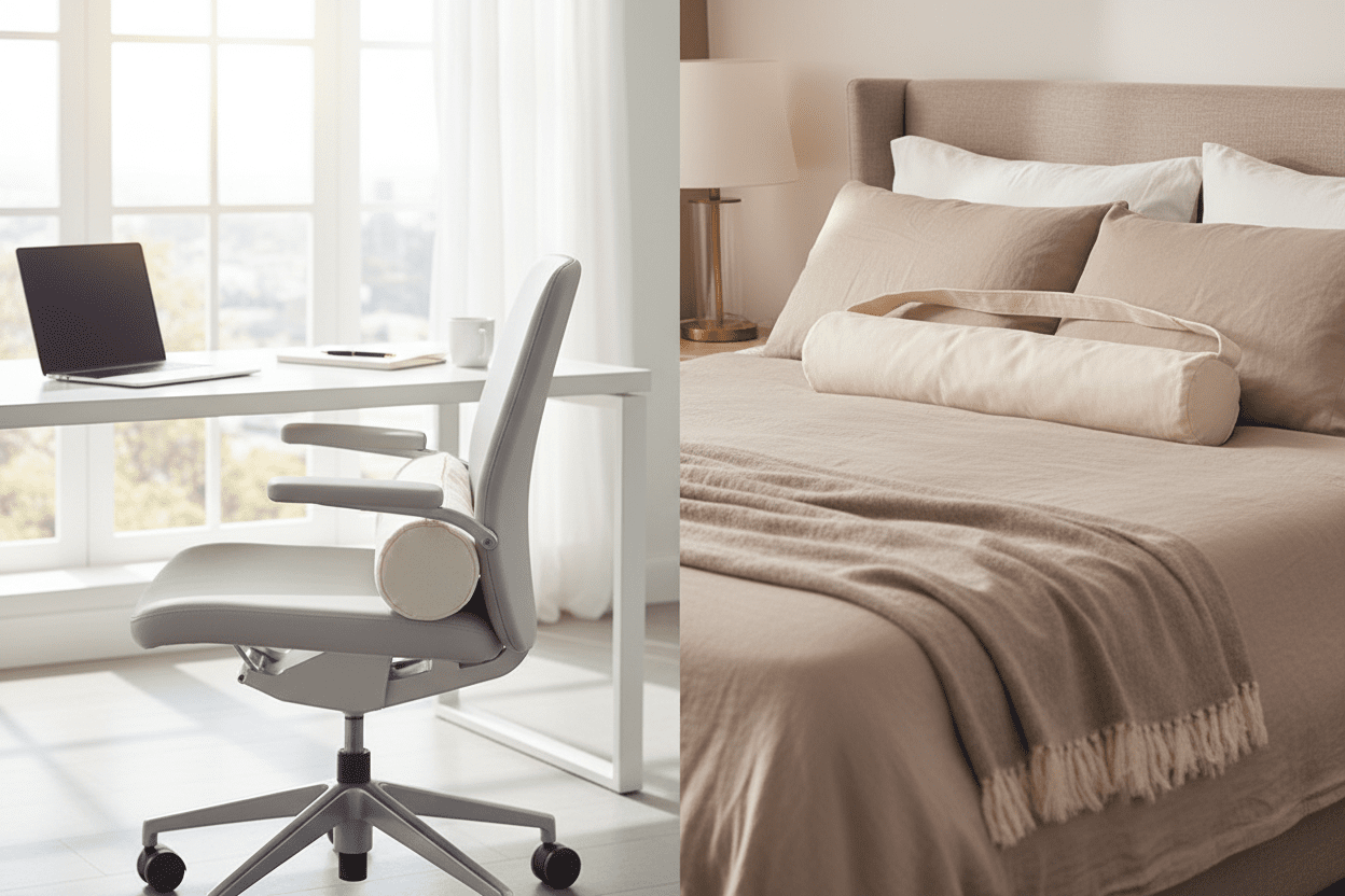 Lumbar Roll support pillow in day and night settings