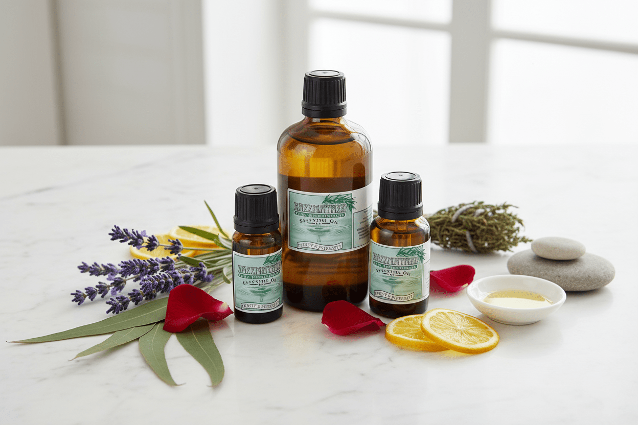 Pure Essential Oils Collection in natural wellness setting