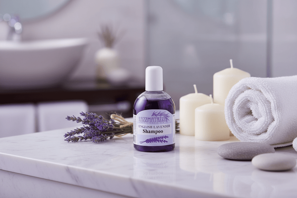 Razzmatazz English Lavender Shampoo in luxurious spa setting