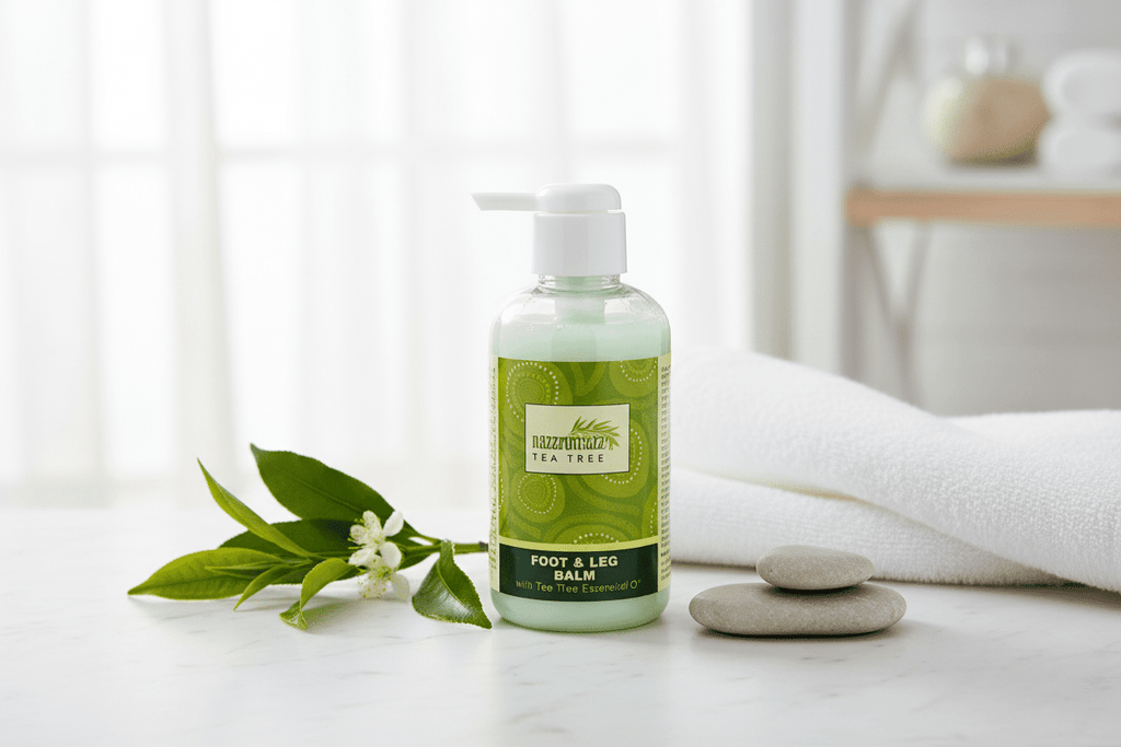 Razzmatazz Tea Tree Foot & Leg Gel in fresh spa setting