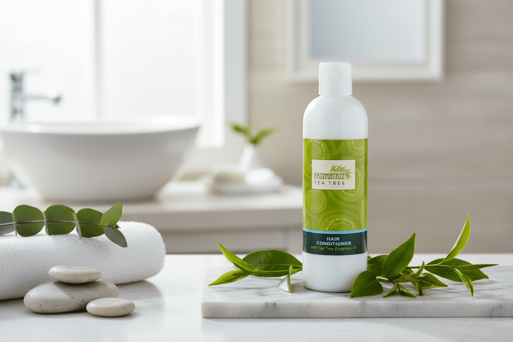 Razzmatazz Tea Tree Hair Conditioner in fresh spa setting