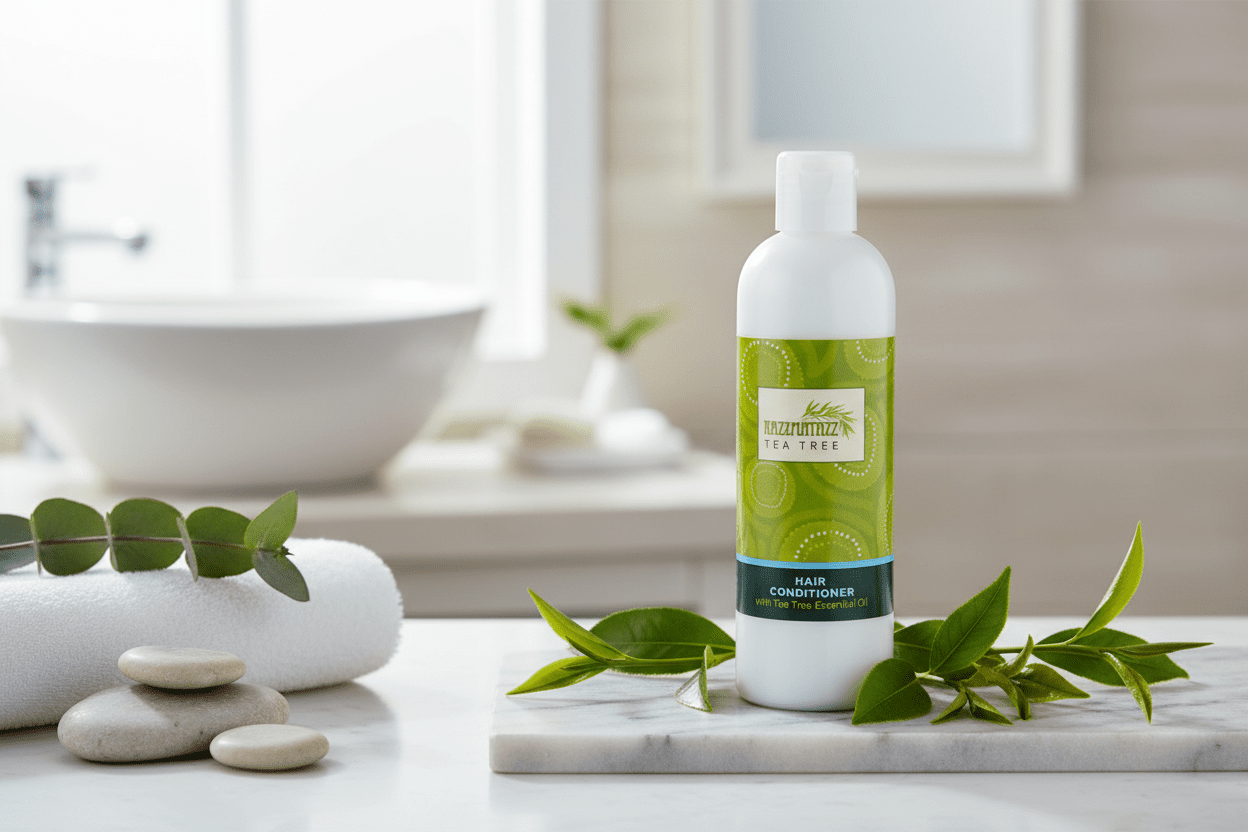 Razzmatazz Tea Tree Hair Conditioner in fresh spa setting