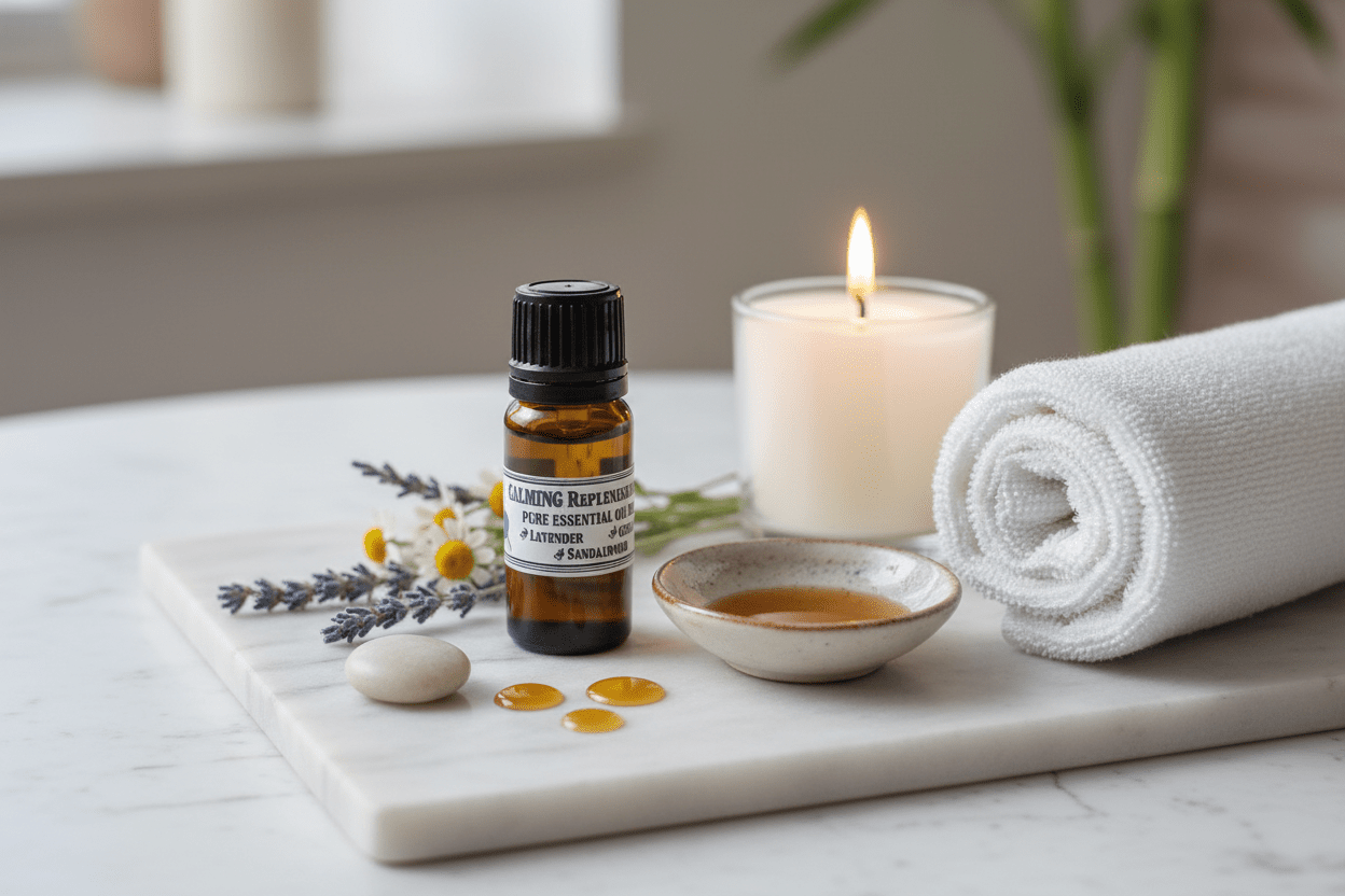 Replenishment Oil Calming Blend in serene spa setting