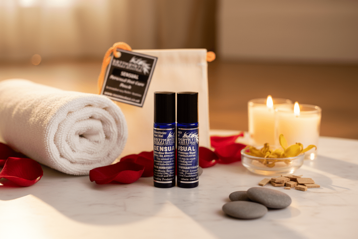 Sensual Massage Blend Twin Pack in romantic spa setting