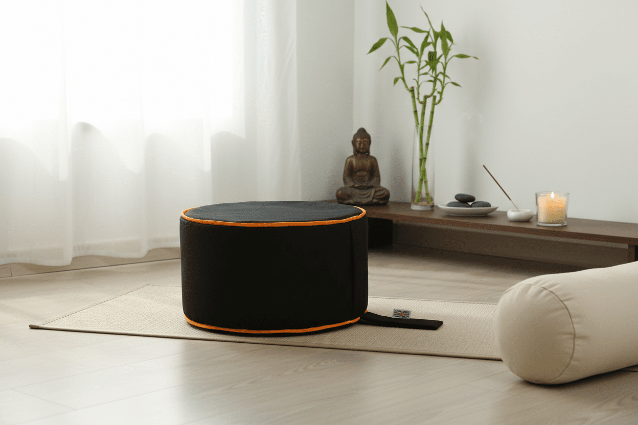 Straight-Side Zafu Meditation Cushion in serene meditation space
